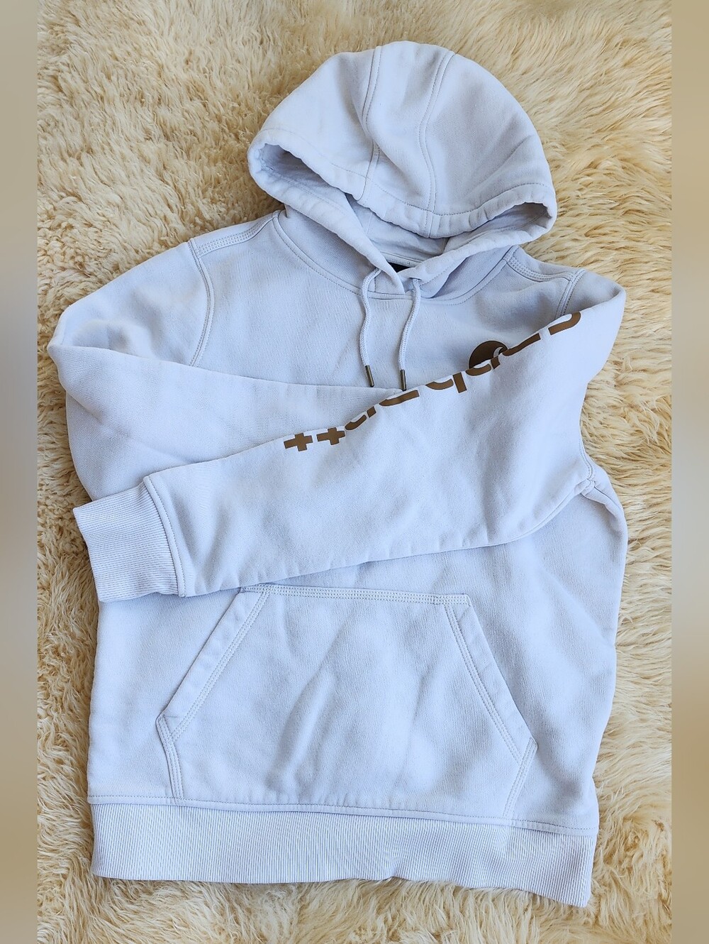 Carhartt Light Gray Hoodie with Brown Sleeve Script